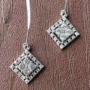 Silver-Toned Cubic Zirconia Drop Earrings